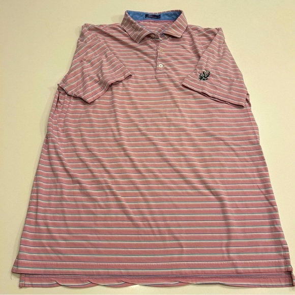 johnnie-O Prep-Formance Jersey Jett Striped Polo in Taffy Colorway, EUC - Picture 1 of 6
